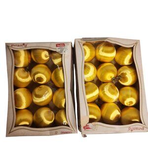 Vintage Pyramid Christmas Ornaments Satin Sheen Gold Original Box 2 Sets of 12